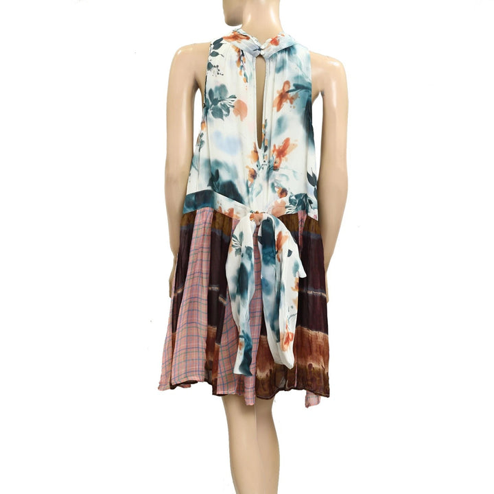 By Anthropologie Maeve Gingham Floral Printed Halter Mini Dress