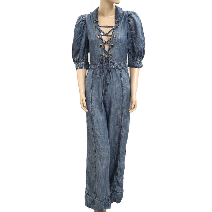 Free People Lace-Up Denim One-Piece Dress