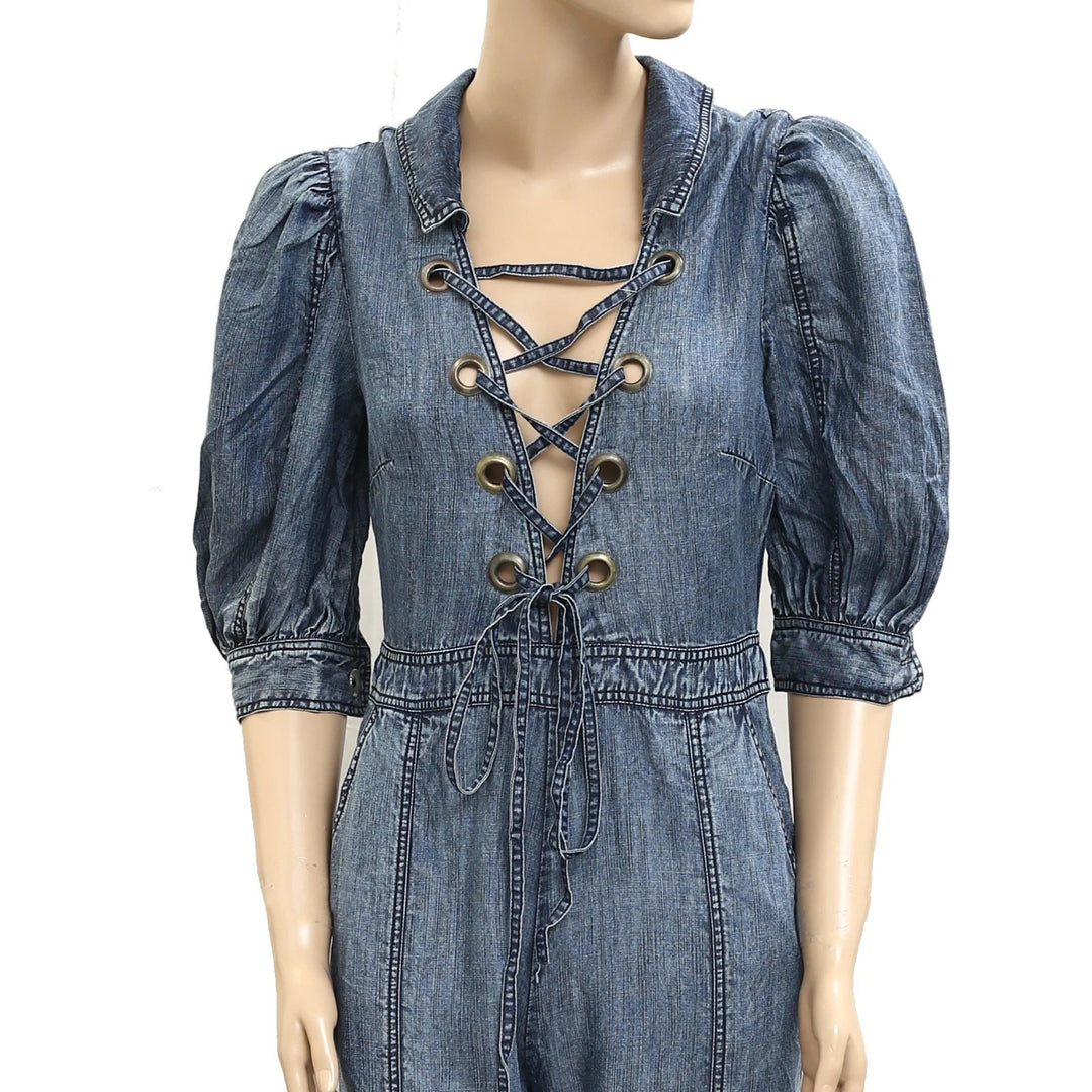 Free People Lace-Up Denim One-Piece Dress