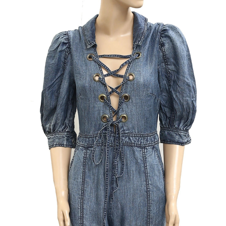 Free People Lace-Up Denim One-Piece Dress