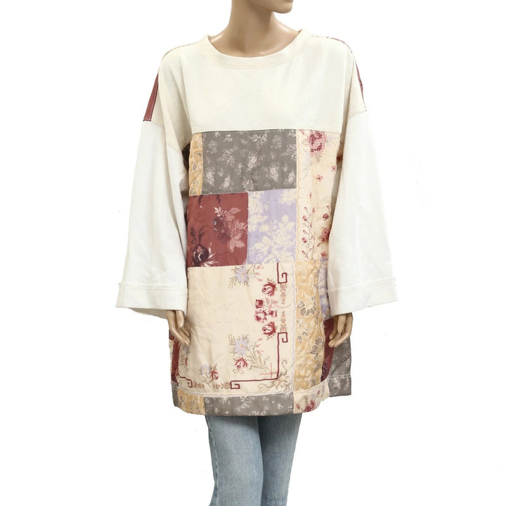 Free People Floral Printed Patchwork Sweatshirt Tunic Top