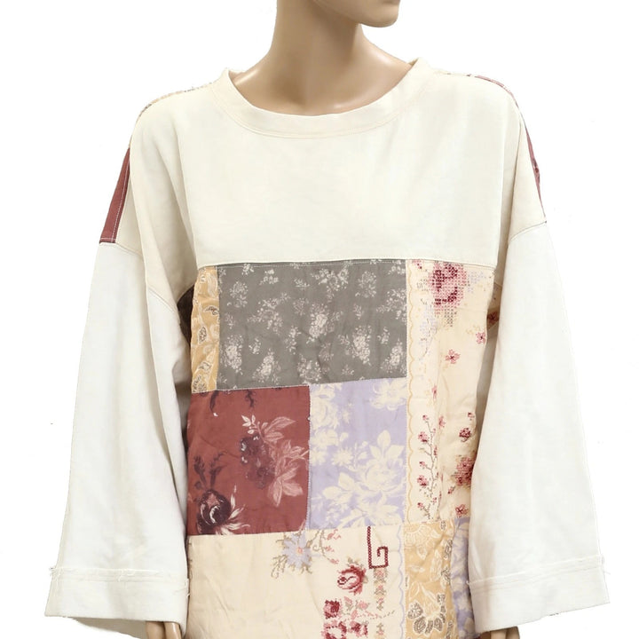 Free People Floral Printed Patchwork Sweatshirt Tunic Top