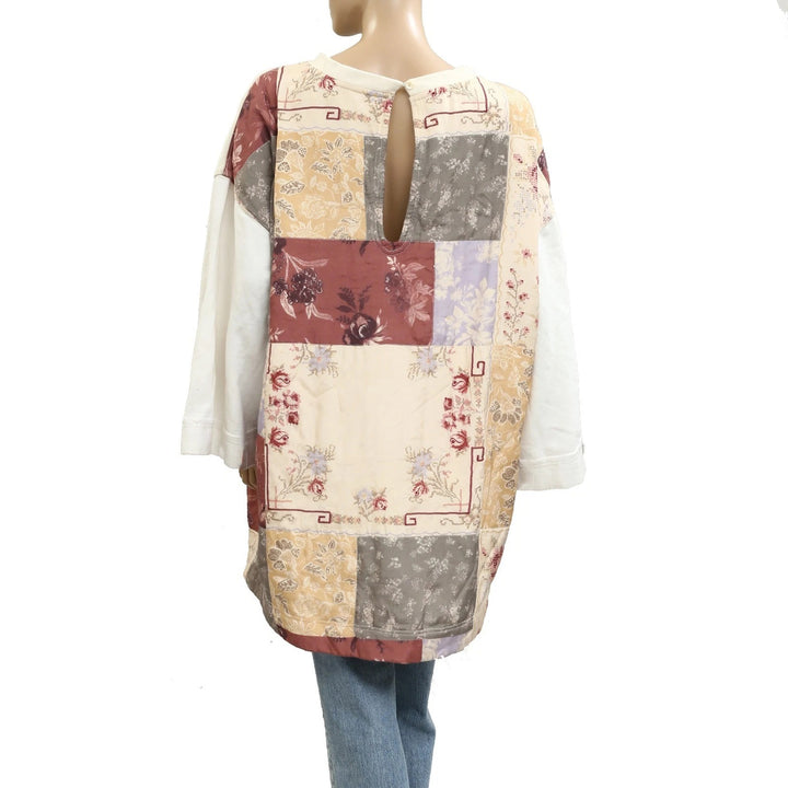 Free People Floral Printed Patchwork Sweatshirt Tunic Top