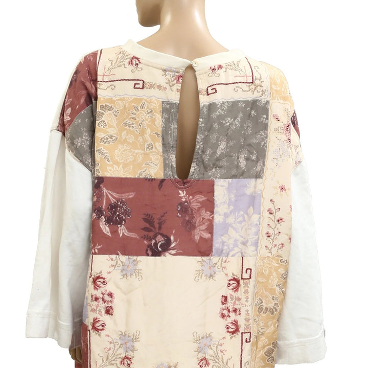 Free People Floral Printed Patchwork Sweatshirt Tunic Top