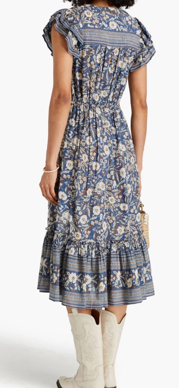 VERONICA BEARD Tinzia Floral Print Seersucker Midi Dress