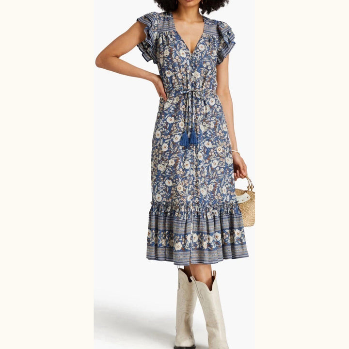 VERONICA BEARD Tinzia Floral Print Seersucker Midi Dress