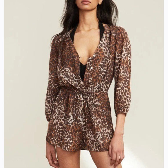 Veronica Beard Leopard Animal Printed Coraline Romper