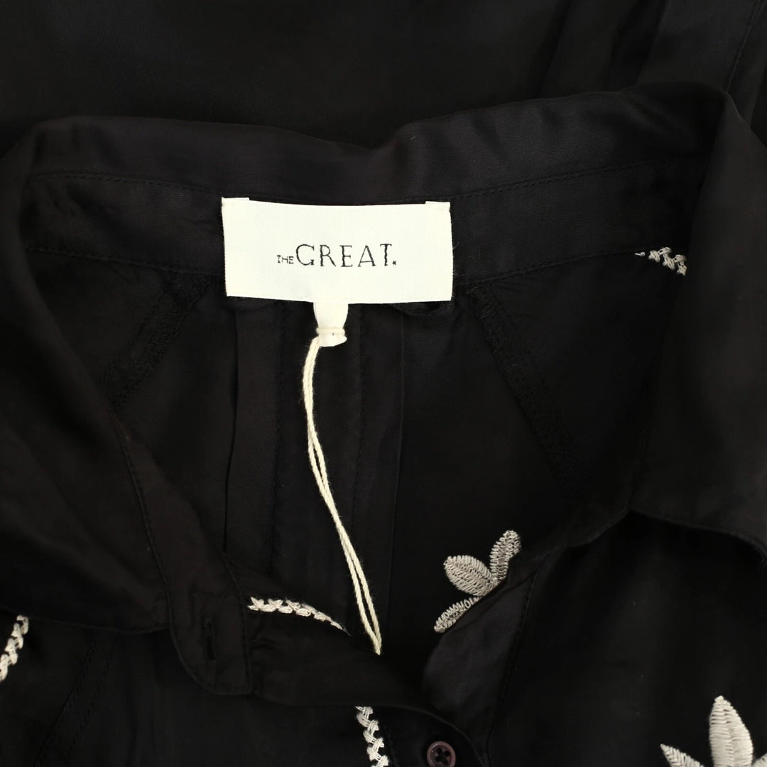 The Great. Floral Embroidered Black Midi Dress