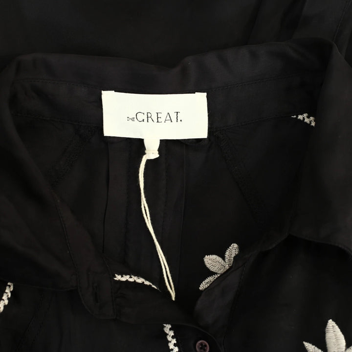 The Great. Floral Embroidered Black Midi Dress