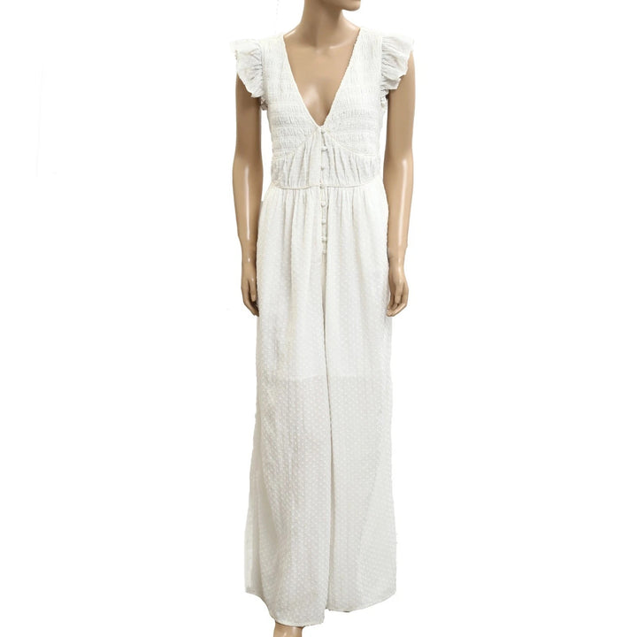 Anthropologie Swiss Dot Smocked Flutter Sleeve Jumpsuit