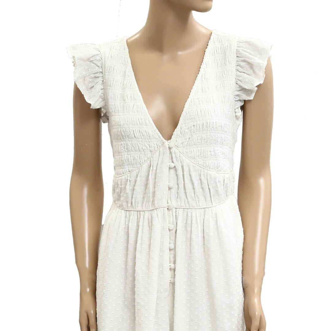 Anthropologie Swiss Dot Smocked Flutter Sleeve Jumpsuit