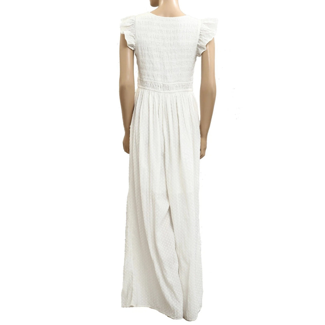 Anthropologie Swiss Dot Smocked Flutter Sleeve Jumpsuit