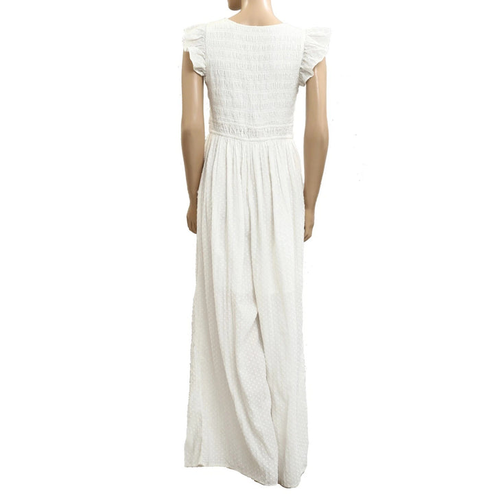 Anthropologie Swiss Dot Smocked Flutter Sleeve Jumpsuit