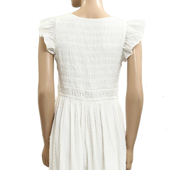 Anthropologie Swiss Dot Smocked Flutter Sleeve Jumpsuit