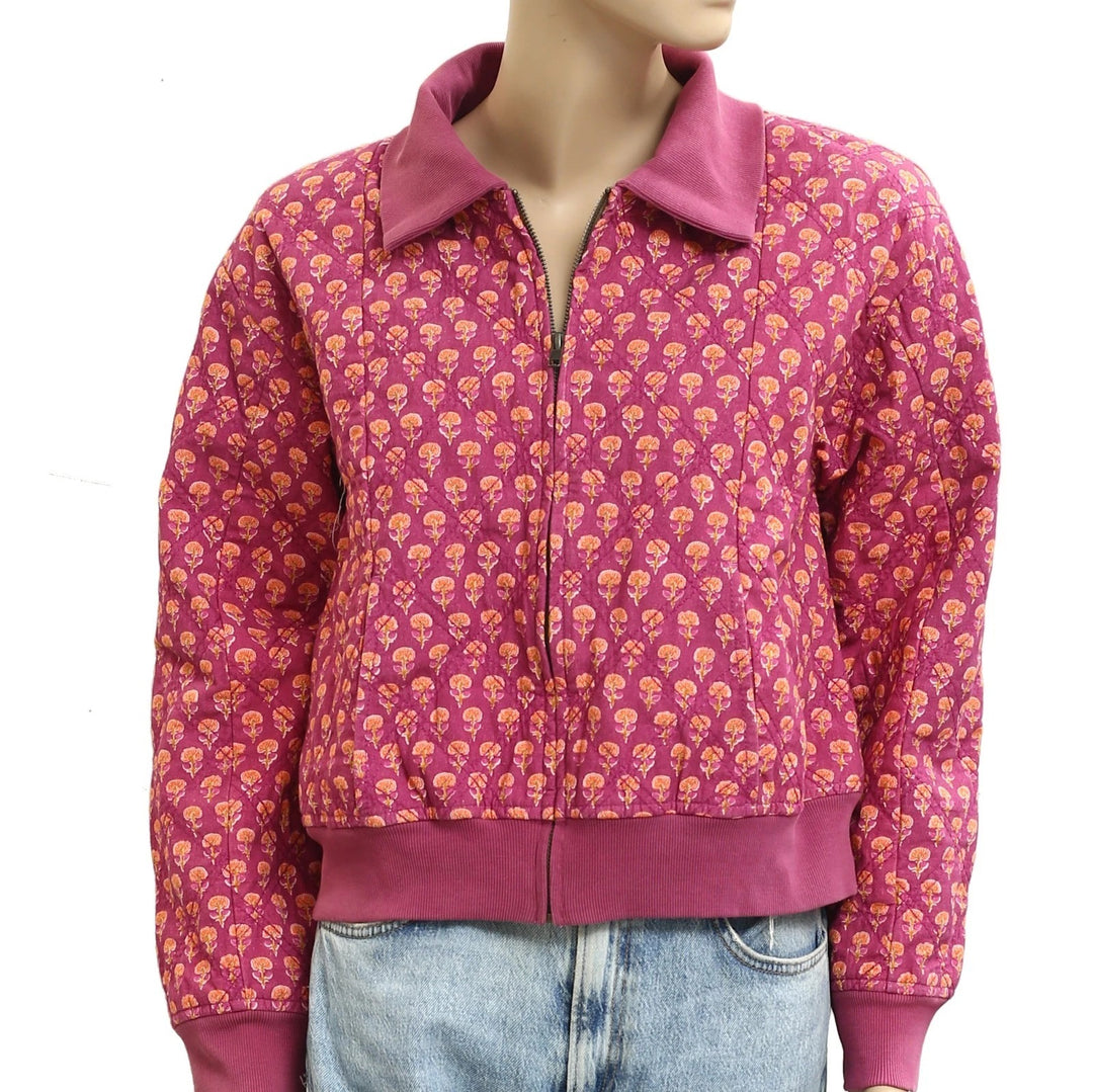 Free People Floral Printed Bomber Jacket Top