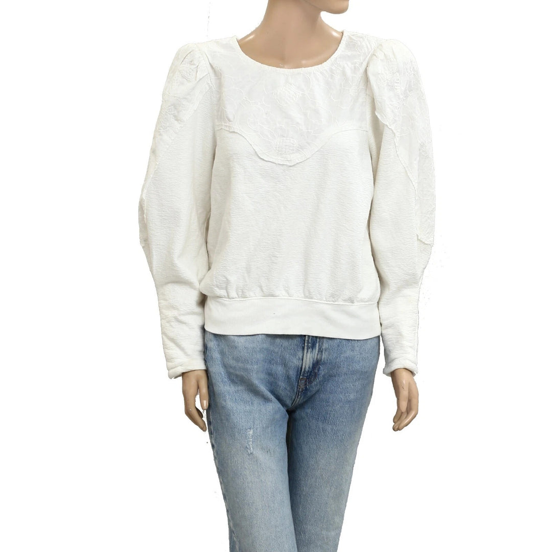 Anthropologie Embroidered Puff Sleeve Blouse Top