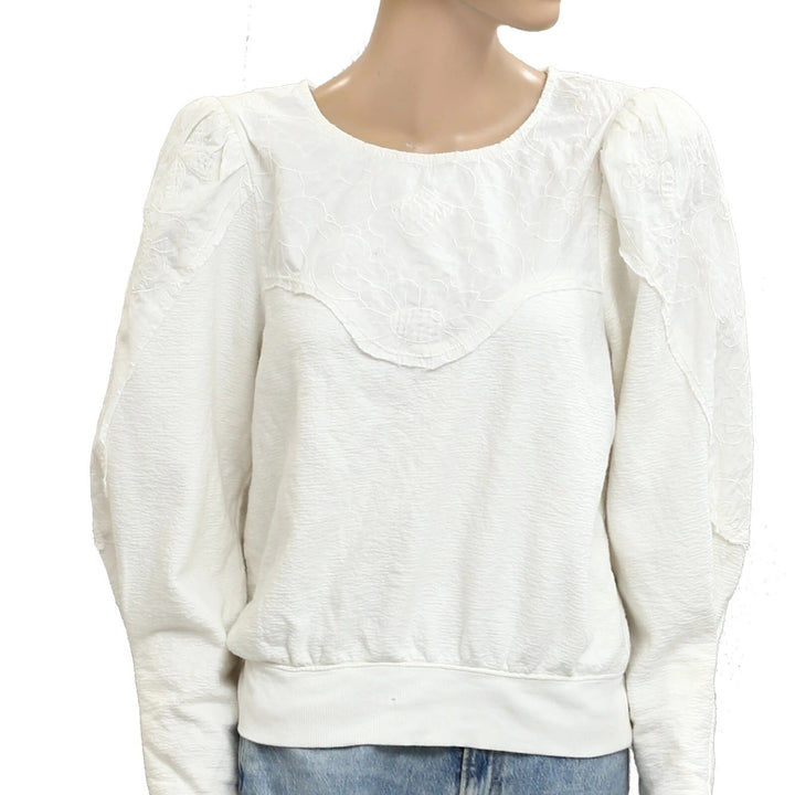 Anthropologie Embroidered Puff Sleeve Blouse Top