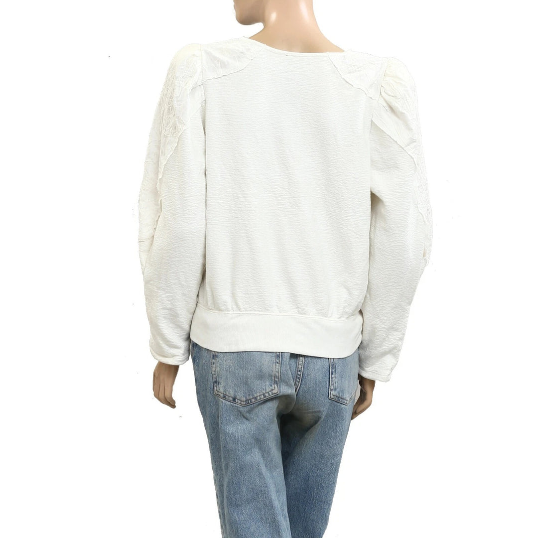 Anthropologie Embroidered Puff Sleeve Blouse Top