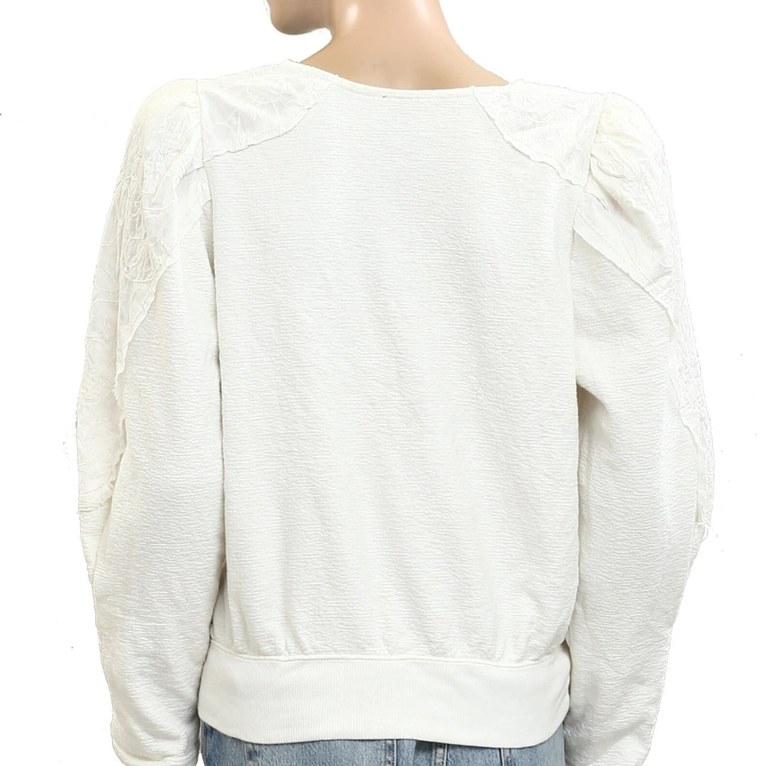 Anthropologie Embroidered Puff Sleeve Blouse Top