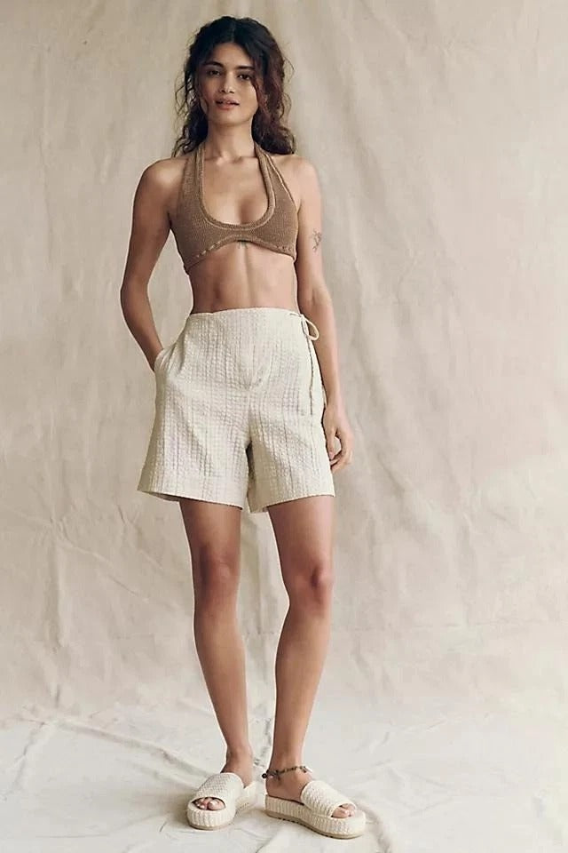 Free People Free-est Pucker Check Wrap Shorts