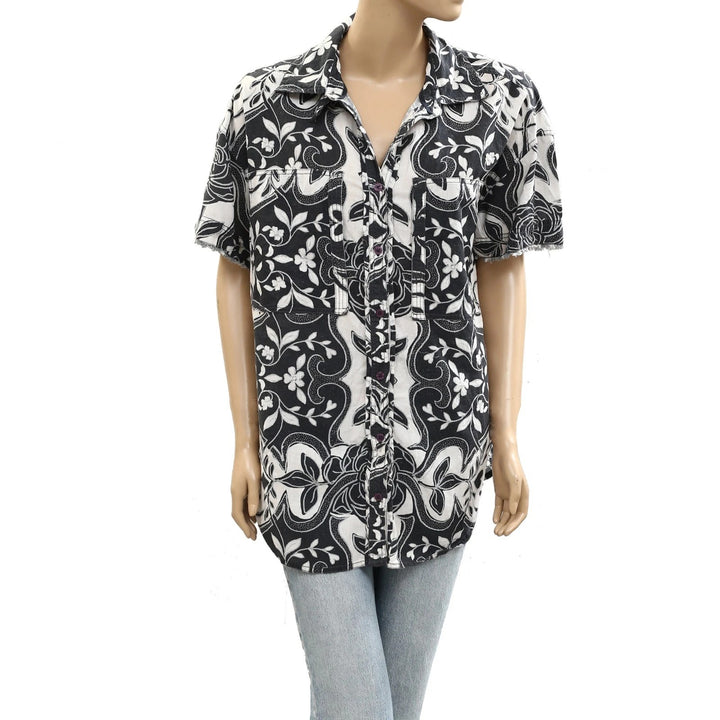 Free People We The Free Floral Printed Buttondown Shirt Top