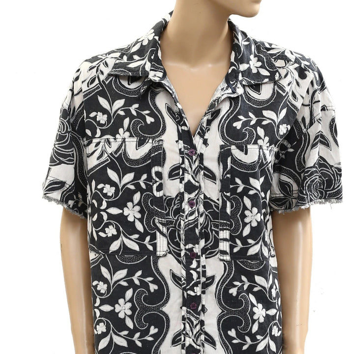 Free People We The Free Floral Printed Buttondown Shirt Top