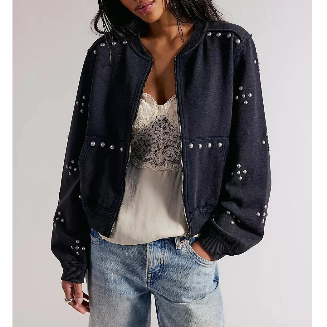 Free people We The Free On My Mind Studded Zip Up Trendy Jacket
