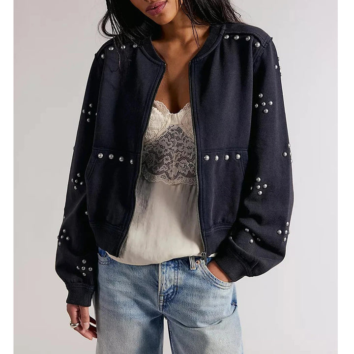 Free people We The Free On My Mind Studded Zip Up Trendy Jacket
