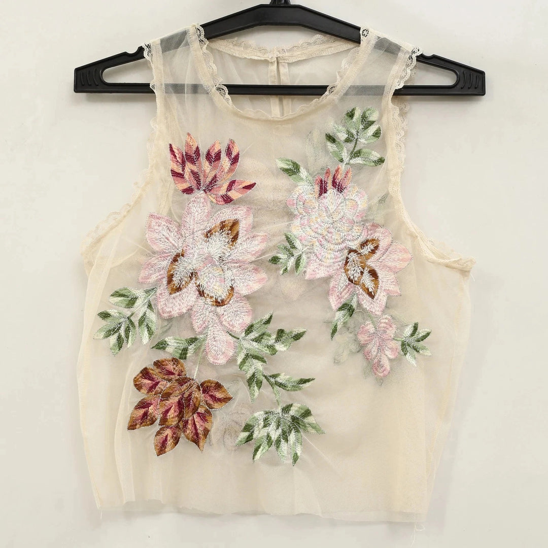 By Anthropologie Sheer Mesh Floral Top
