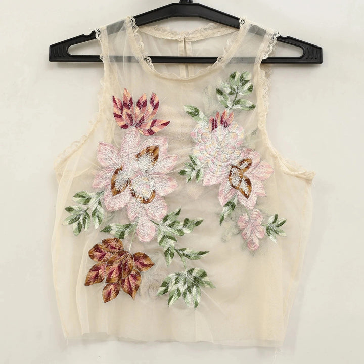 By Anthropologie Sheer Mesh Floral Top