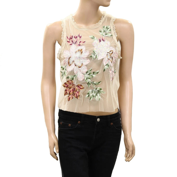 By Anthropologie Sheer Mesh Floral Top
