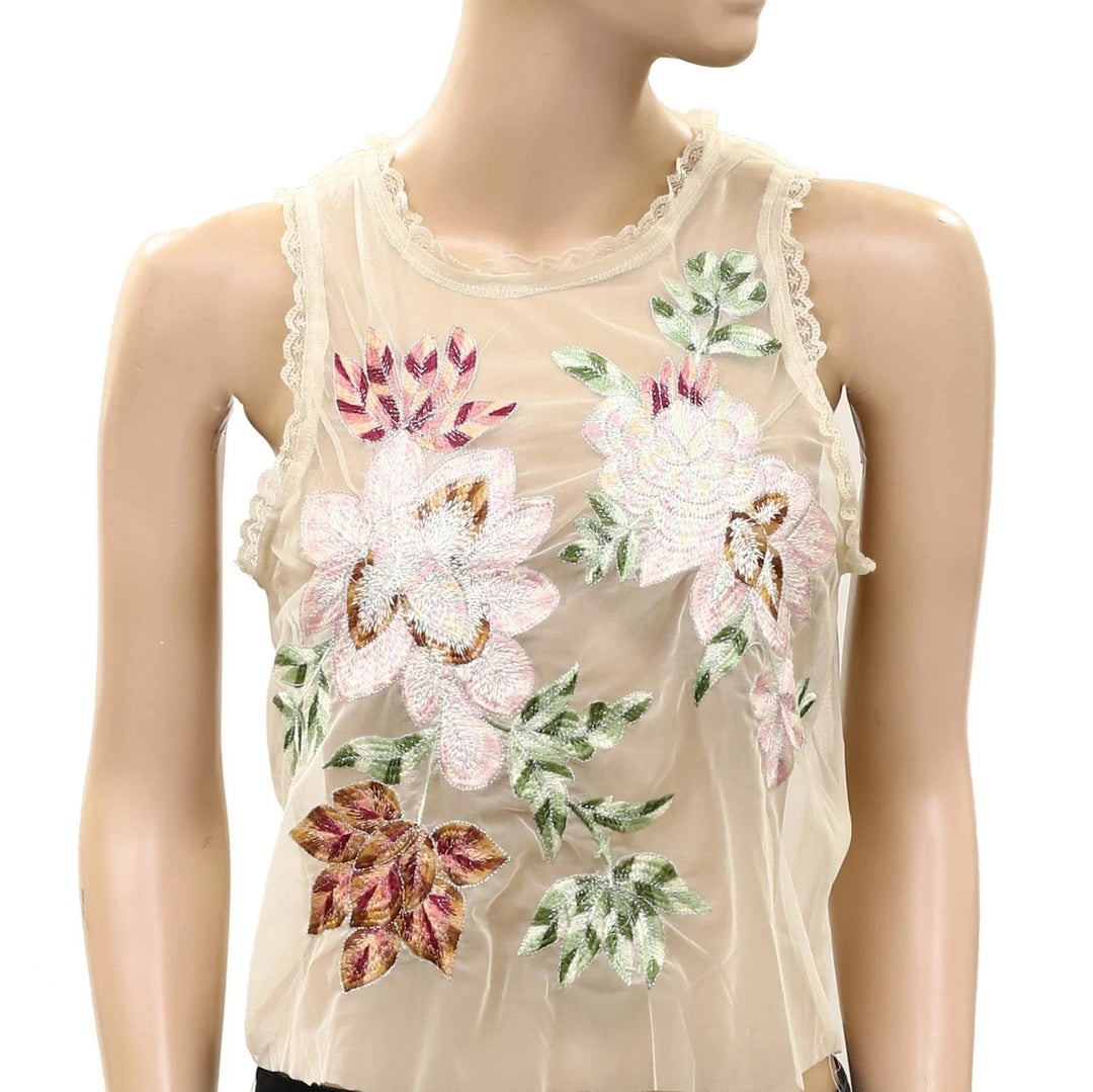 By Anthropologie Sheer Mesh Floral Top