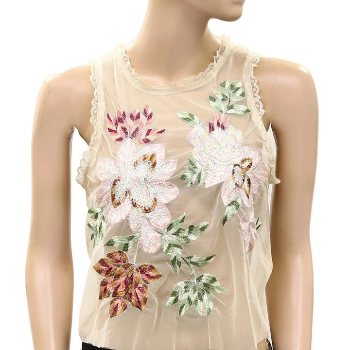 By Anthropologie Sheer Mesh Floral Top