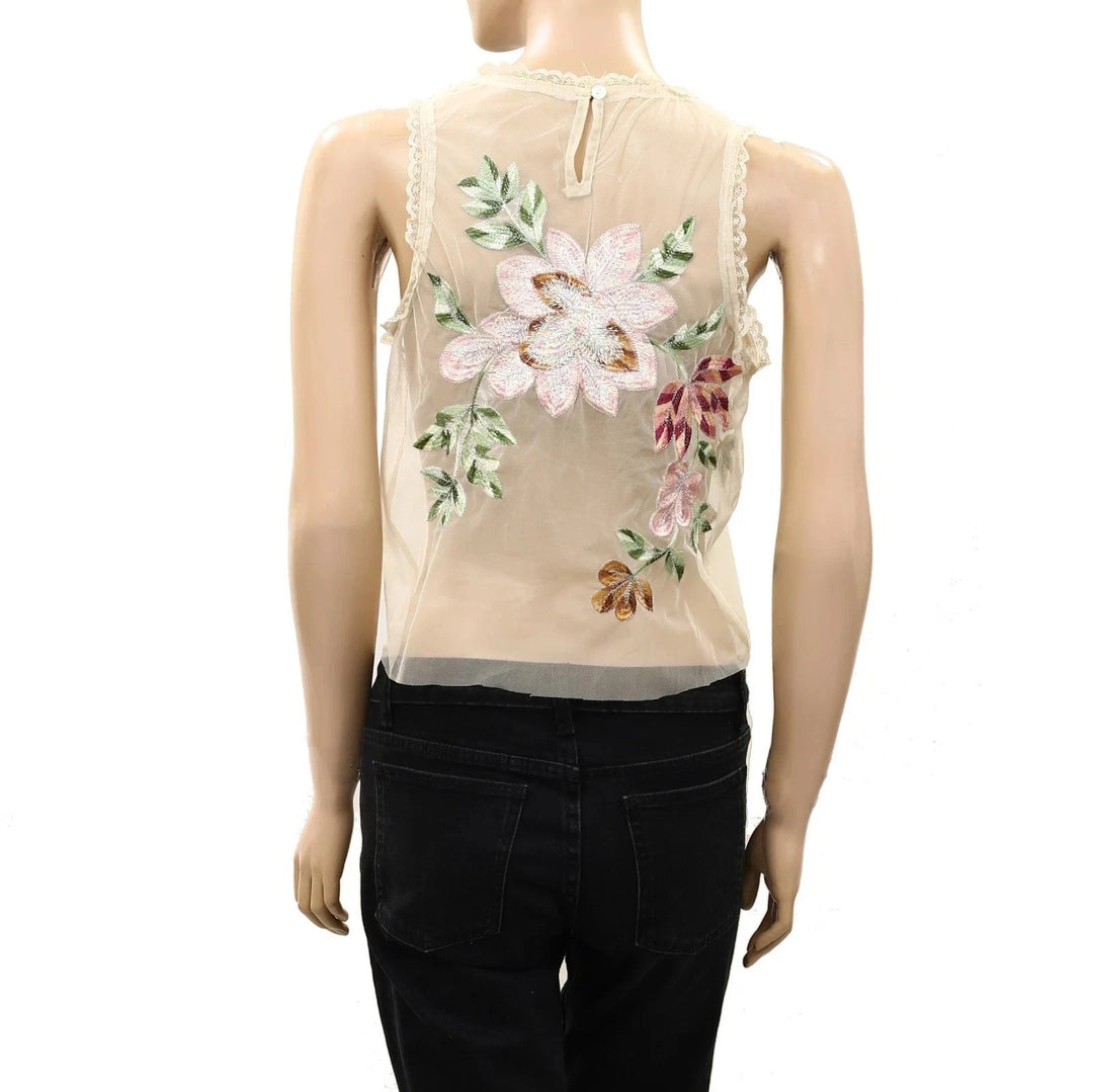 By Anthropologie Sheer Mesh Floral Top