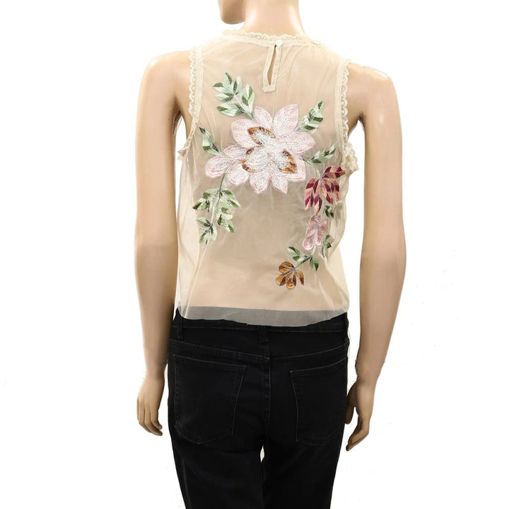 By Anthropologie Sheer Mesh Floral Top