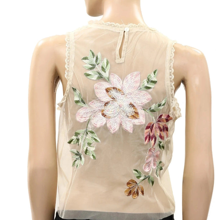 By Anthropologie Sheer Mesh Floral Top