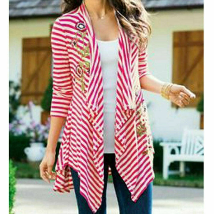 Soft Surroundings Floral Embroidered Cardigan Coverup Top
