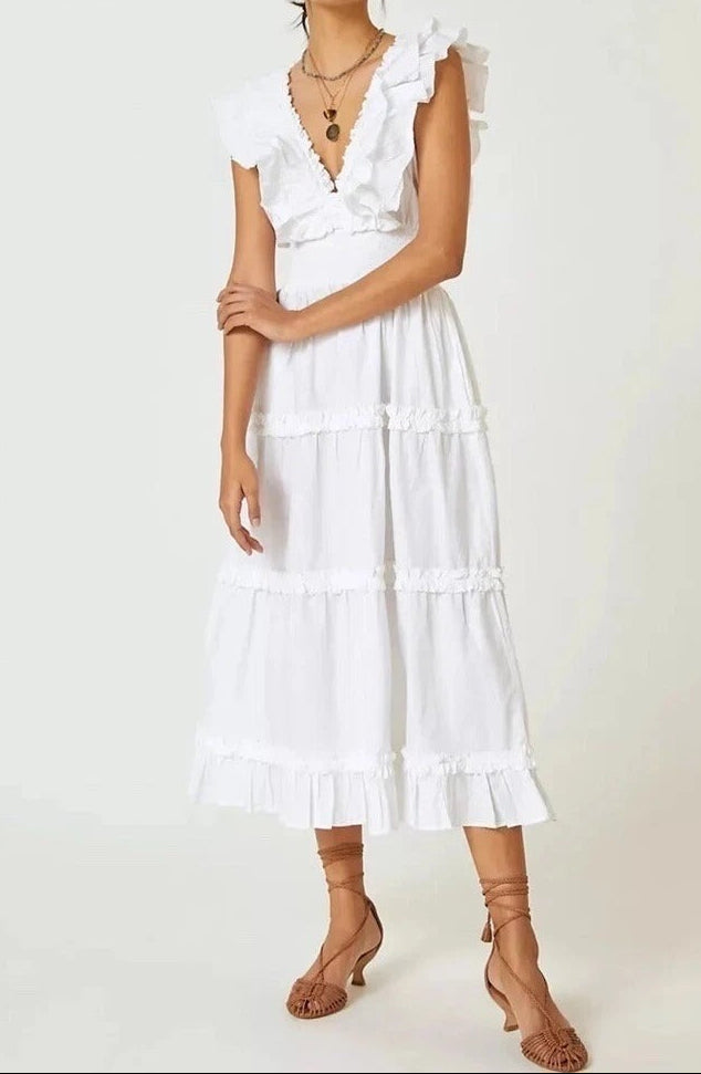 Anthropologie Love the Label Topanga Ruffled V Neck Maxi Dress
