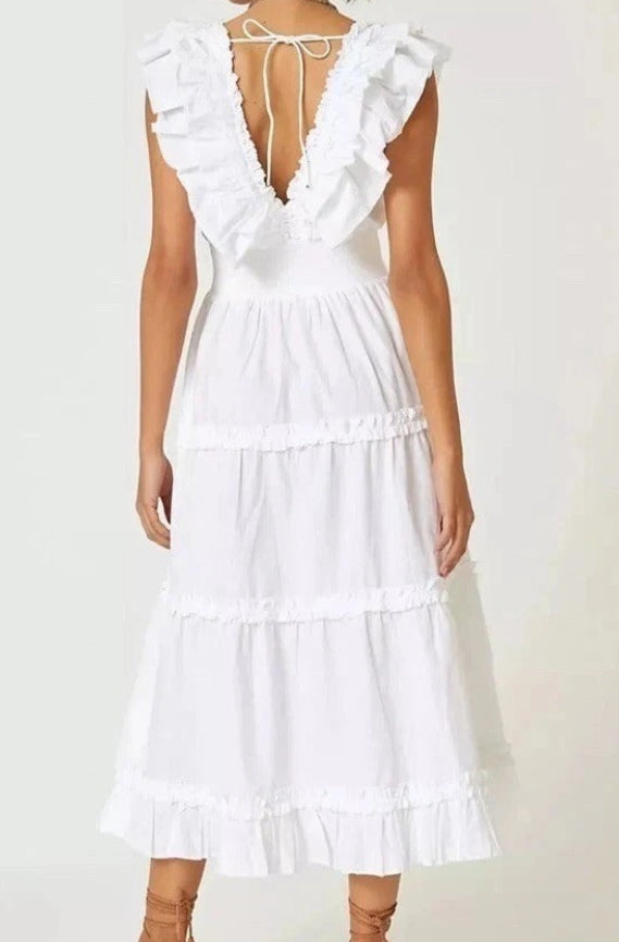 Anthropologie Love the Label Topanga Ruffled V Neck Maxi Dress