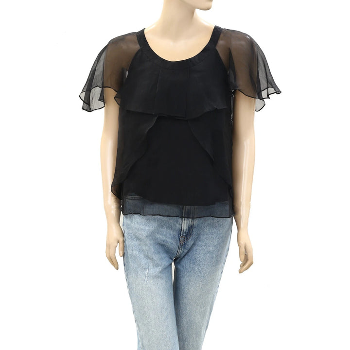 EP by Easton Pearson Solid Ruffle Black Blouse Top