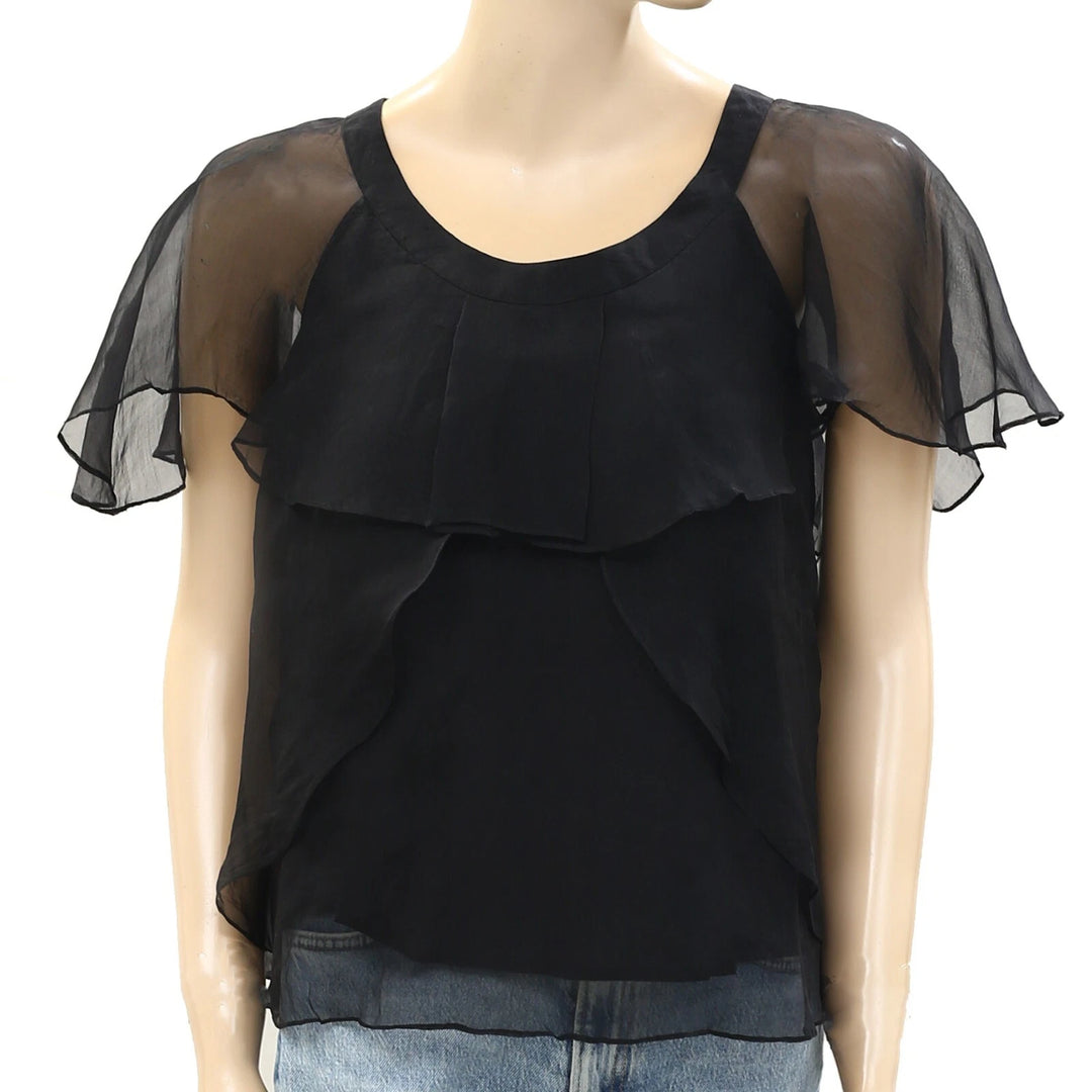 EP by Easton Pearson Solid Ruffle Black Blouse Top