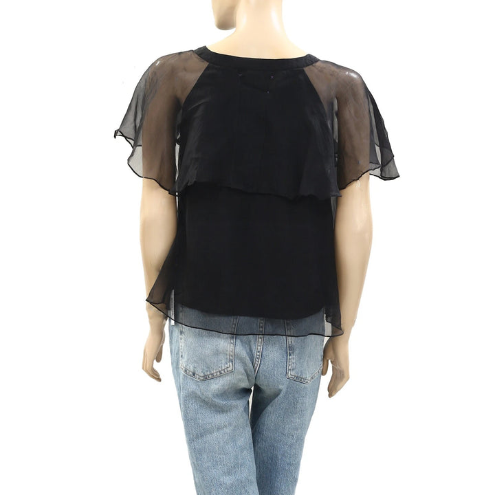 EP by Easton Pearson Solid Ruffle Black Blouse Top