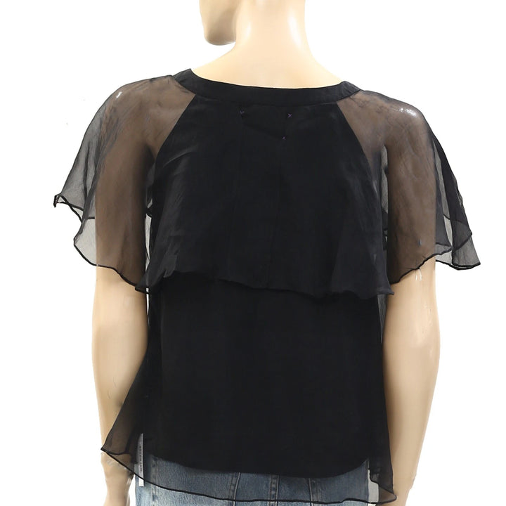 EP by Easton Pearson Solid Ruffle Black Blouse Top