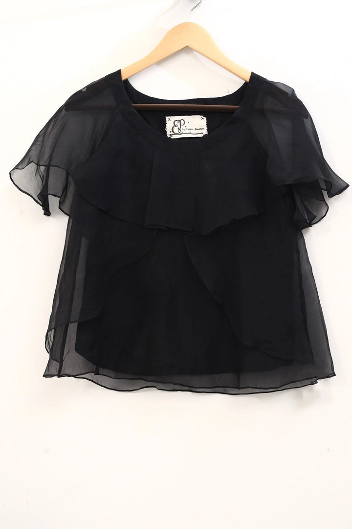 EP by Easton Pearson Solid Ruffle Black Blouse Top