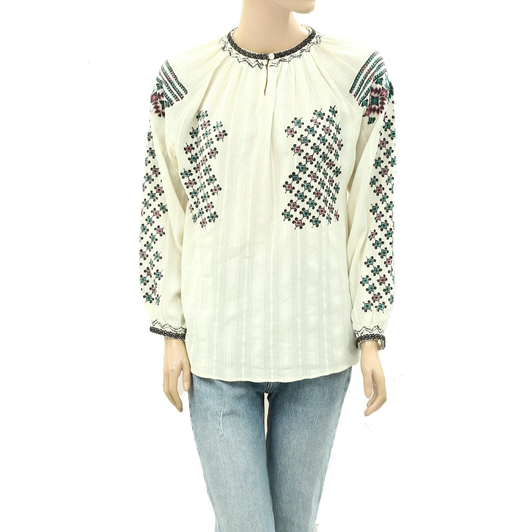Splash Embroidered Striped Gauze Blouse