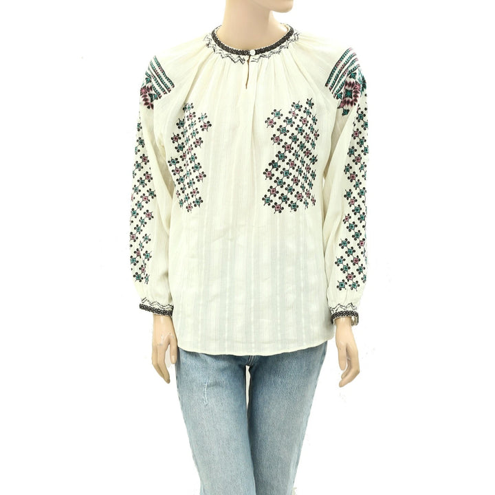 Splash Embroidered Striped Gauze Blouse
