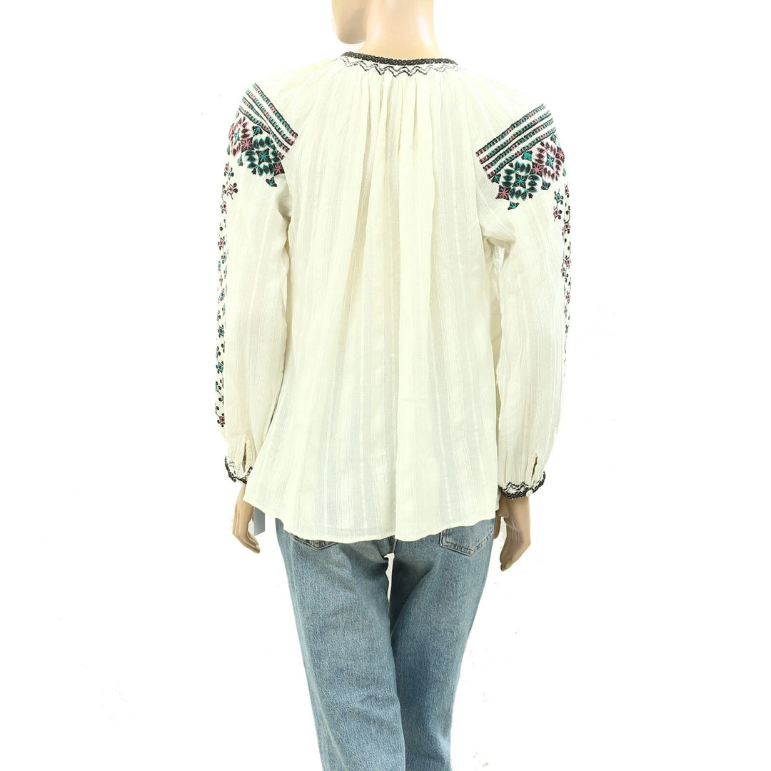 Splash Embroidered Striped Gauze Blouse