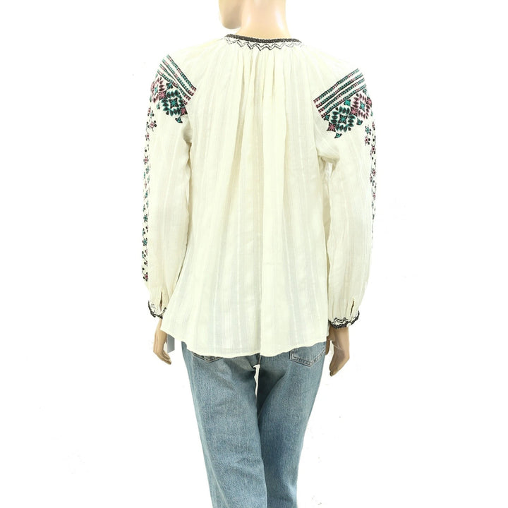 Splash Embroidered Striped Gauze Blouse