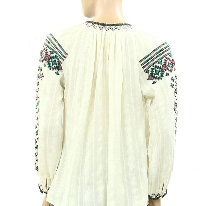 Splash Embroidered Striped Gauze Blouse