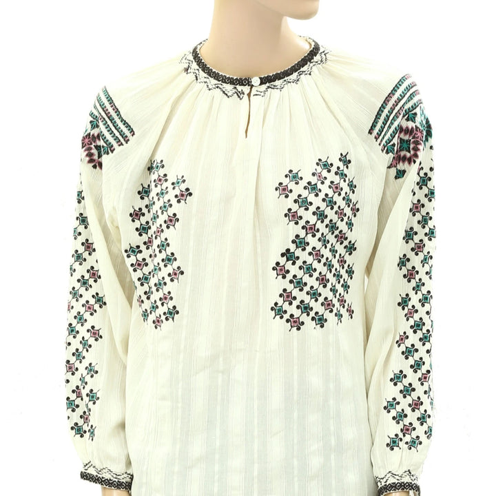 Splash Embroidered Striped Gauze Blouse